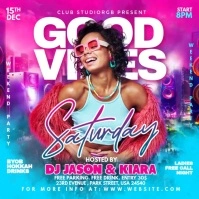 Pink Gradient Good Vibes Saturday Party Editable Flyer Square (1:1) template