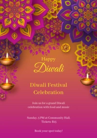 Pink Gradient Pink Colorful Happy Diwali Fest A3 template