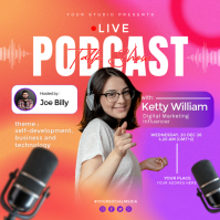 Pink Gradient Podcast Talkshow Live Square (1:1) template