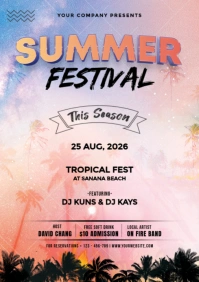 Pink Gradient Summer Fest A3 template