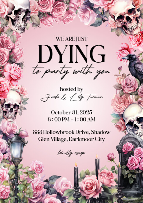 Pink Grunge Halloween Party Invitation A4 Template | PosterMyWall