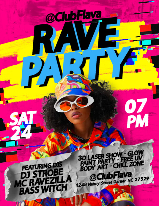 Pink Rave Party Flyers Template | PosterMyWall