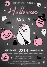 Pink Halloween Party Invitation A6 template