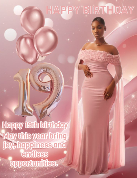 Pink Happy 19th Birthday Flyer Template | PosterMyWall