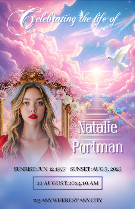 pink heavenly sky background funeral program template Half Page Wide