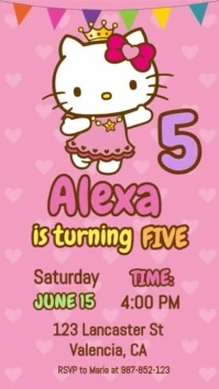 Pink Hello Kitty Party Invitation Template Instragram Story Historia de Instagram