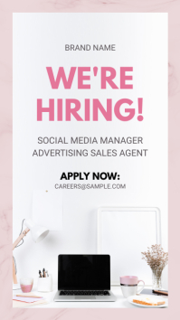 Pink Hiring Now Instagram Story Advertisement template
