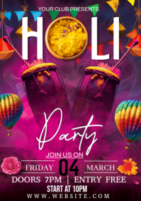 Pink Holi Party A3 template