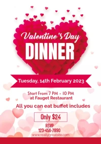 Pink Illustrated valentine's dinner poster A2 template