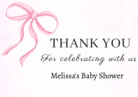 Pink Illustrative Bow Baby Shower Thank You Card Template  A2