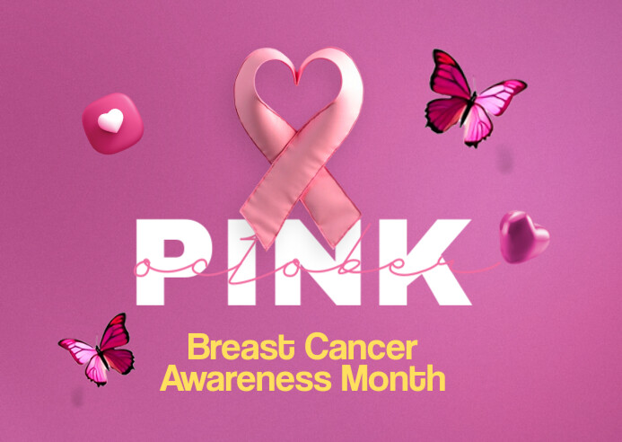 Pink Illustrative Breast Cancer Awareness Postcard 明信片 template