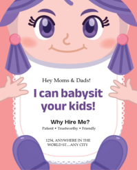 Pink Illustrative Cute Babysitter Flyer Template - "hey Moms & Dads, I Can Babysit Your Kids!" Ad In Instagram Portrait