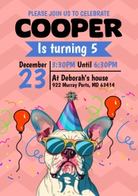 Pink Illustrative Dog Birthday A5 template