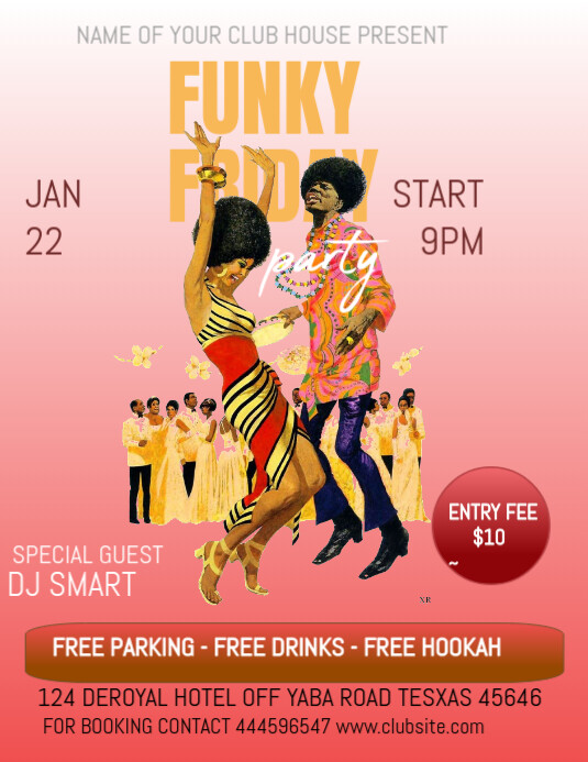 Pink Illustrative Funky Friday Party Editable Flyer (us Letter ...