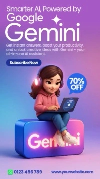Pink Illustrative Google Gemini Subscription Selling Ad Template Instagram Story