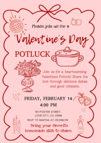 Pink Illustrative Hand Drawn Valentine's Day Potluck A4 template