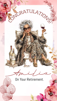 Pink Illustrative Happy Retirement Card Instagram Story template