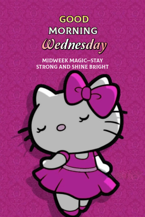 Pink Illustrative Hello Wednesday Poster Templat | PosterMyWall