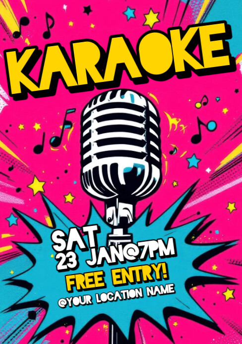 Pink Illustrative Karaoke A5 template