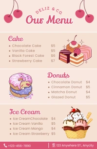 Pink Illustrative List-based Dessert Menu Tab Tabloid template