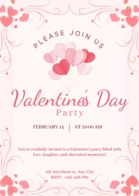 Pink Illustrative Valentine's Party Invitatio A6 template
