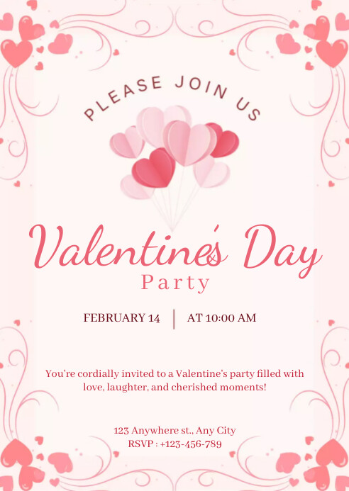 Pink Illustrative Valentine's Party Invitatio A6 template