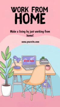 Pink Illustrative Work From Home  Instagram Story template