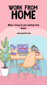 Pink Illustrative Work From Home  Instagram Story template