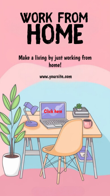 Pink Illustrative Work From Home  Instagram Story template