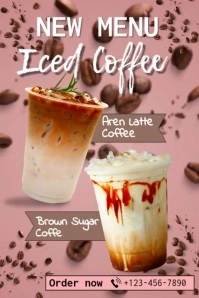 Pink Ilustratif New Menu Iced Coffee Poster template