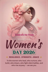 Pink International Women's Day 2026 Greeting Poster | March 8 Women Empowerment Celebration Design template