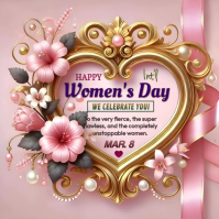 Pink International Women's Day Square (1:1) |Luxury Pink Floral March 8 Celebration Design template