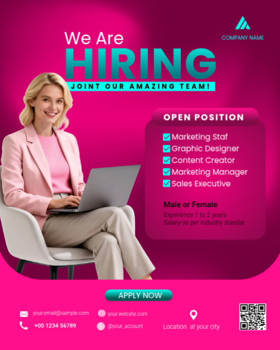 Plantilla de Pink Job Hiring Instagram Portrait | PosterMyWall