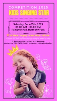 Pink Joyful Audition Kids Singing Digital Display (9:16) template