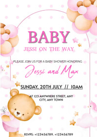 Pink Joyful Baby Girl Shower A4 template