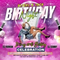 Pink Joyful Birthday Celebration Video Flyer Square (1:1) template