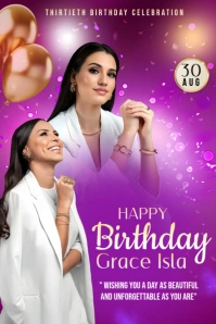 Pink Joyful Birthday Flyer Pinterest Graphic template