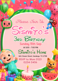 Pink Children's Birthday Party A6 Template