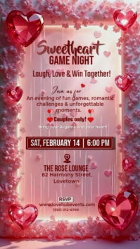 Pink Joyful Couple Game Night Invitation Template – Romantic Valentine's Couples Event Flyer Instagr Instagram Story