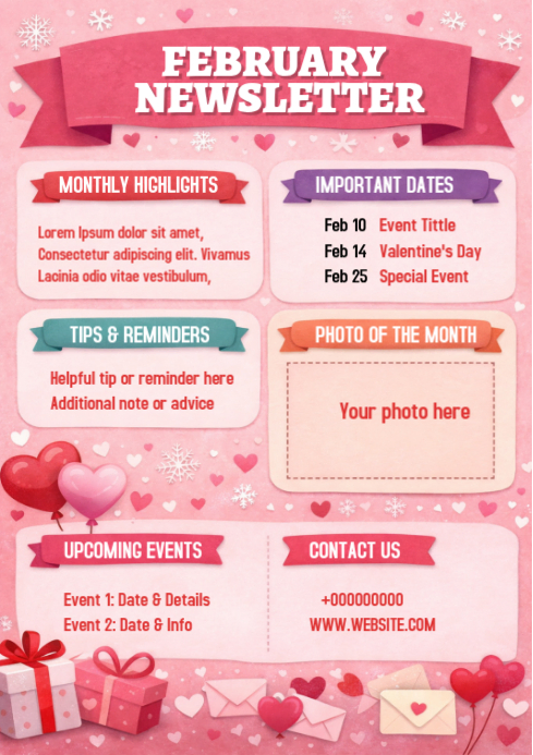 Copy of Pink Joyful February Newsletter Flyer Design Template A4 ...