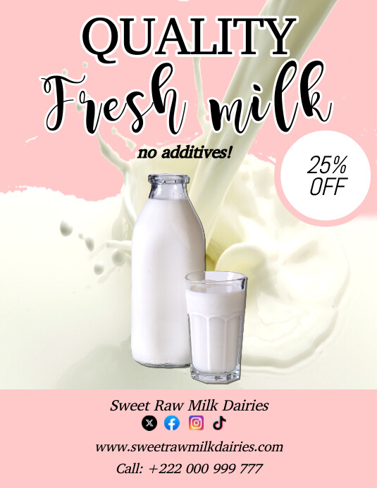 Pink Joyful Fresh Milk Sale Flyer Design Flye Pamflet (Letter AS) template