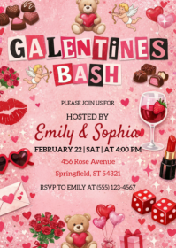 Pink Joyful Galentine's Day A6 template