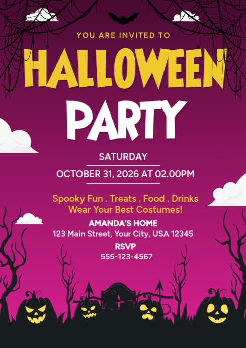 Pink Joyful Halloween Party Invitation A4 Template | PosterMyWall