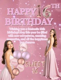 Pink Joyful Happy 16th Birthday Flyer (us Letter) template
