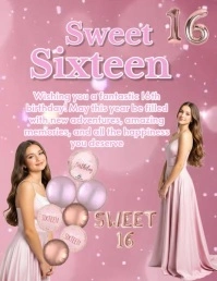 Pink Joyful Happy 16th Birthday Flyer (us Letter) template