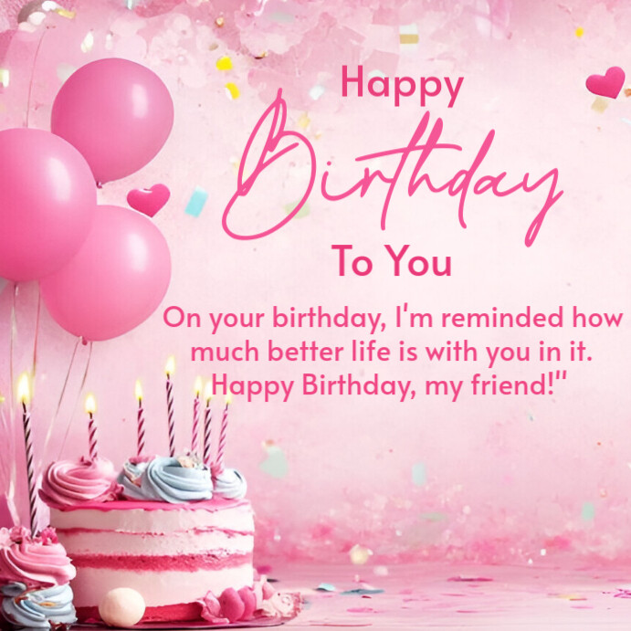 Pink Joyful Happy Birthday  Instagram Post birthday greeting poster template