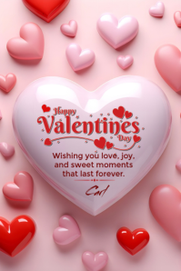 Pink Joyful Happy Valentine's Day Card Template Poster Cartaz