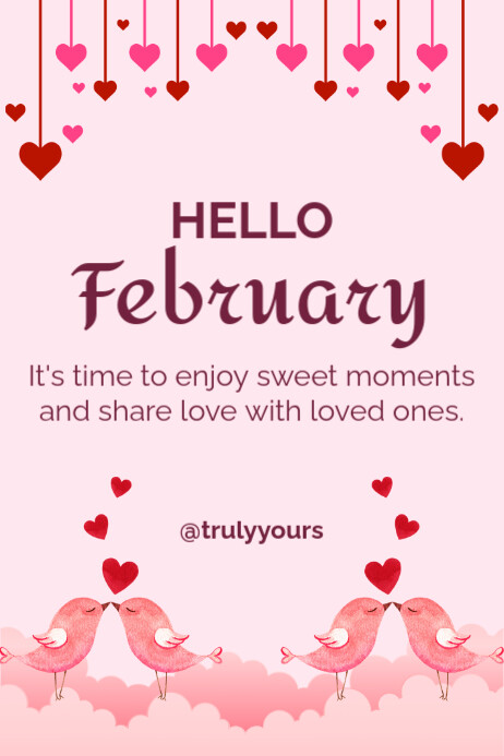 Pink Joyful Hello February Poster Template | PosterMyWall