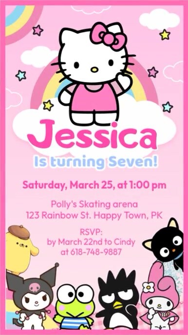 Pink Joyful Hello Kitty And Friends Editable Invitation Card  Instagram Story Instagram-verhaal template