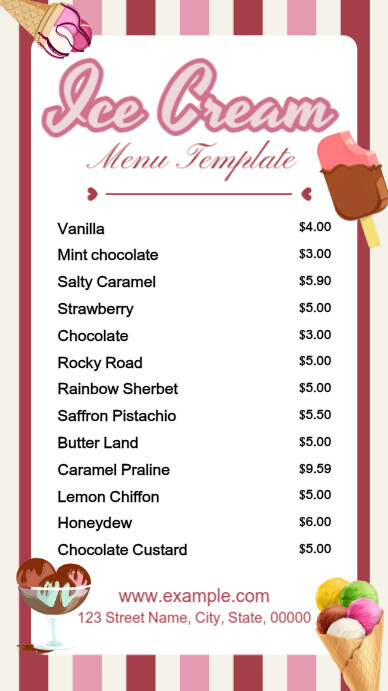 Pink Joyful Ice Cream Menu List Digital Display (9:16) template